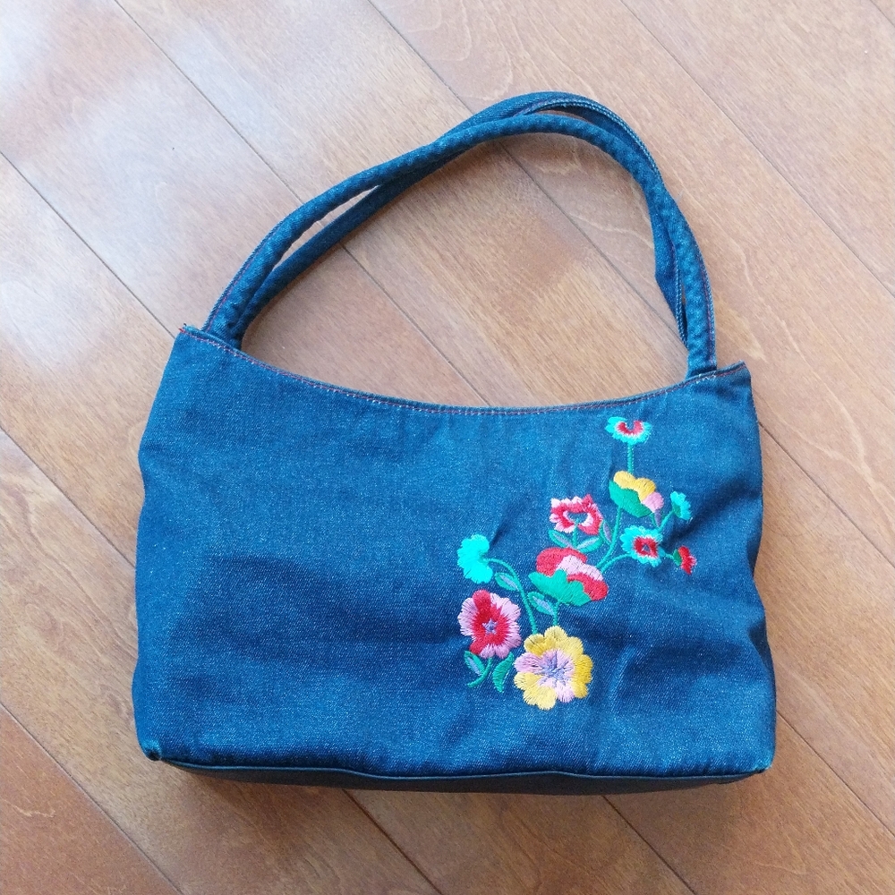 Embroidered Denim Handbag